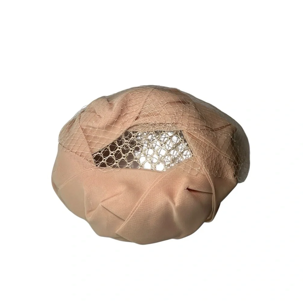 Pillbox Hat with Netting Vintage Beige Light Pink Retro Formal Headpiece Party - Picture 6 of 13